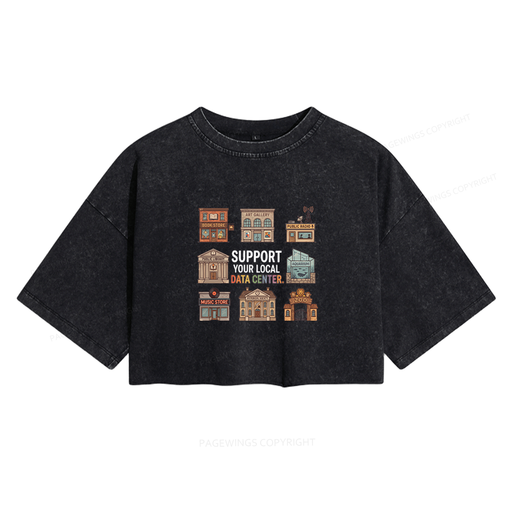 Pagewings Support Your Local Data Center Women's Washed Cropped T-shirt