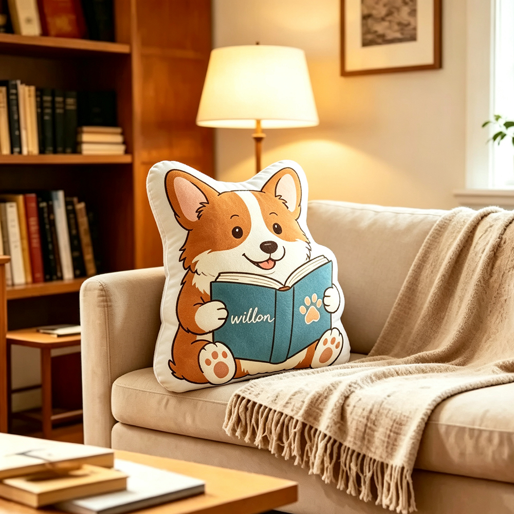 Pagewings Personalized Name Reading Dog  Shaped Throw Pillow