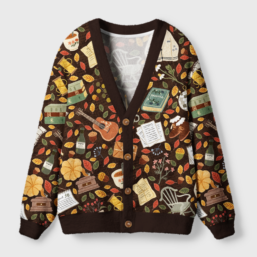 Pagewings Pumpkin Reading Season Light Knit Unisex Cardigan Sweaters