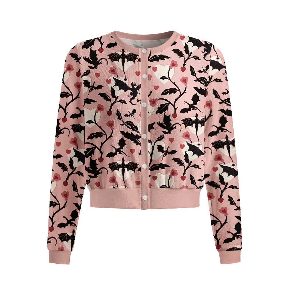 Pagewings Book Dragon Crew Neck Cardigan Sweaters