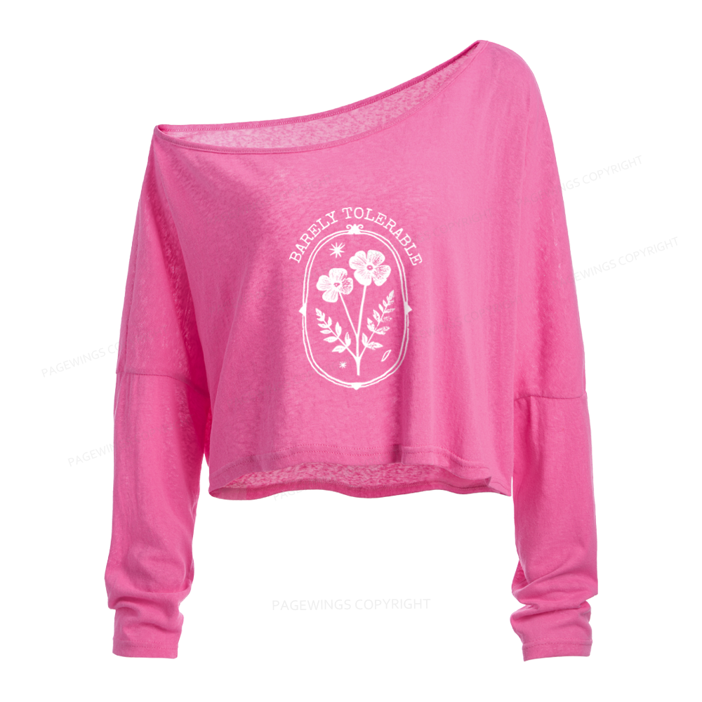 Pagewings Vintage Floral Slouchy Long Sleeve Off Shoulder T-shirt