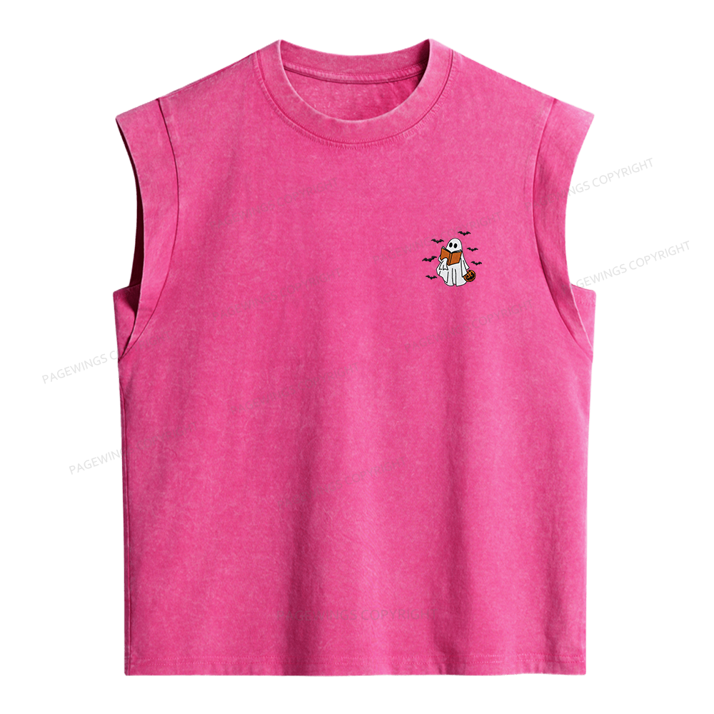 Pagewings Embroidered Book Lover Halloween Women's Washed Tank Top