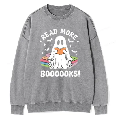 Pagewings Halloween Read More Booooks Unisex Washed Sweatshirt