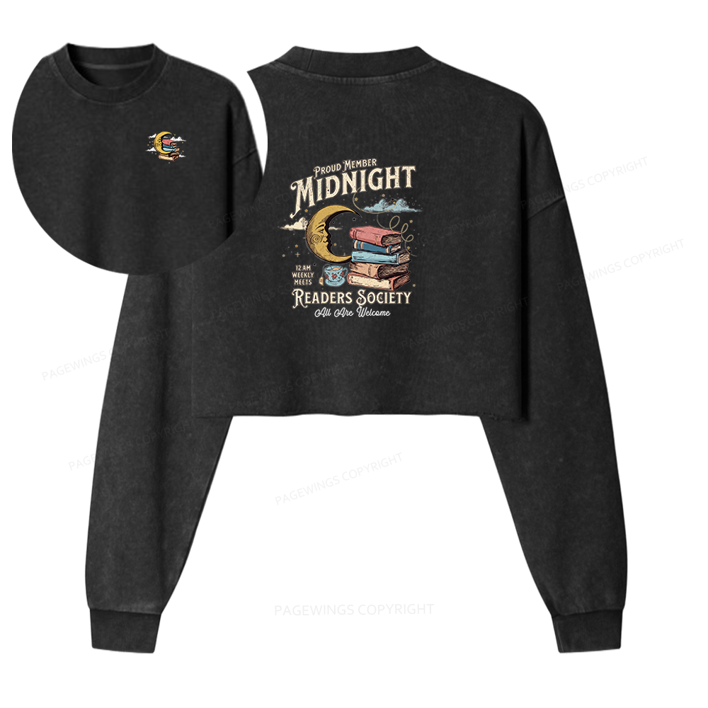 Pagewings Midnight Readers Society Washed Crop Sweatshirt