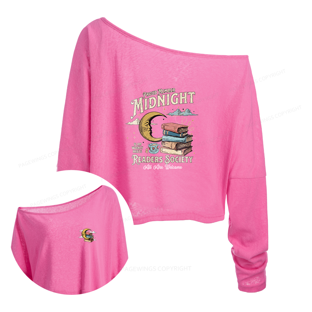 Pagewings Midnight Readers Society Slouchy Long Sleeve Off Shoulder T-shirt