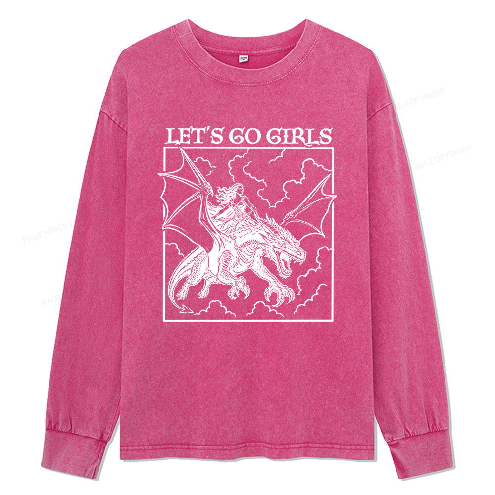 Pagewings Retro Dragon Rider Unisex Washed Long Sleeve T-shirt
