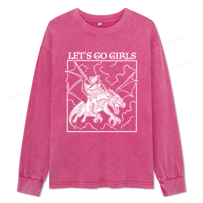 Pagewings Retro Dragon Rider Unisex Washed Long Sleeve T-shirt