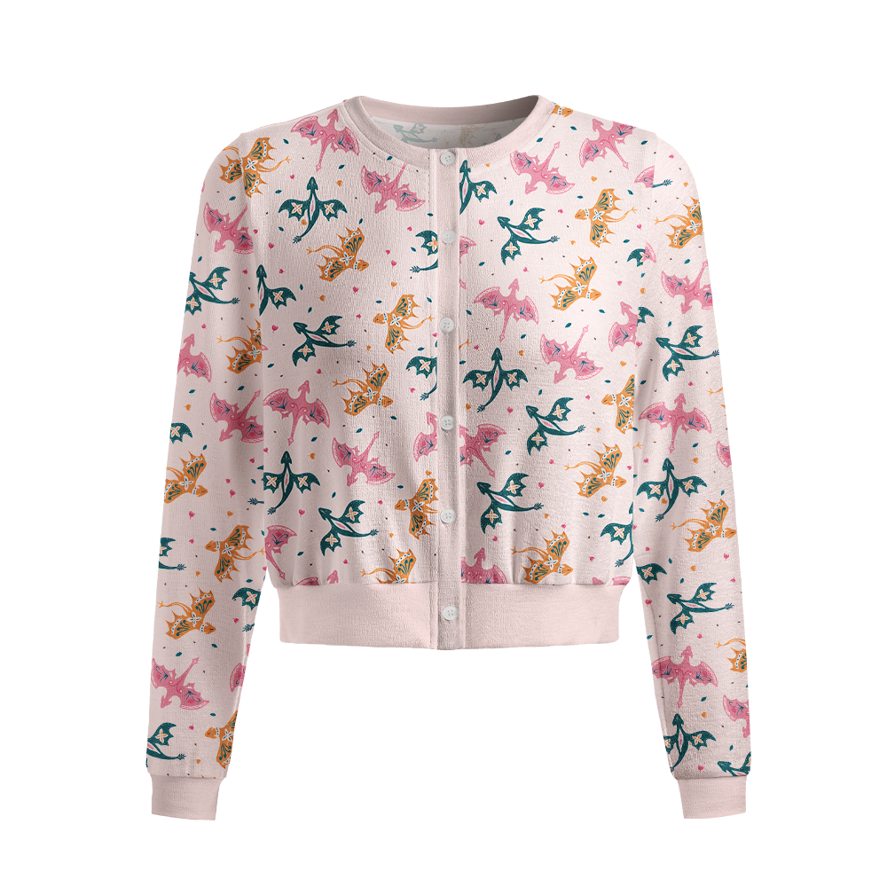 Pagewings Book Dragon Crew Neck Cardigan Sweaters