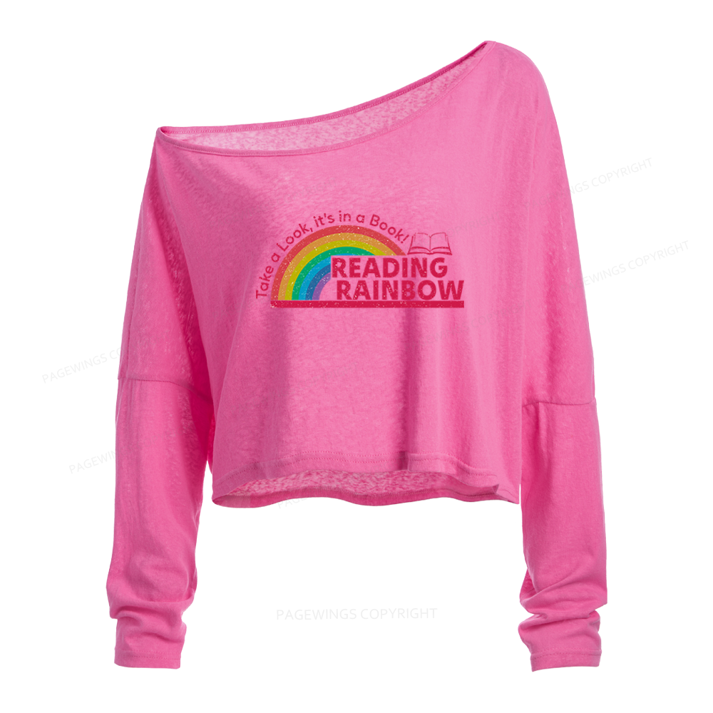 Pagewings Reading Rainbow Slouchy Long Sleeve Off Shoulder T-shirt