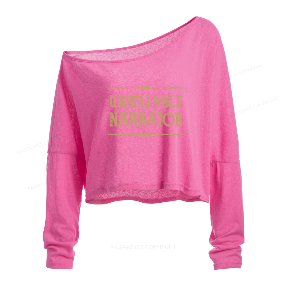 Pagewings Unreliable Narrator Slouchy Long Sleeve Off Shoulder T-shirt