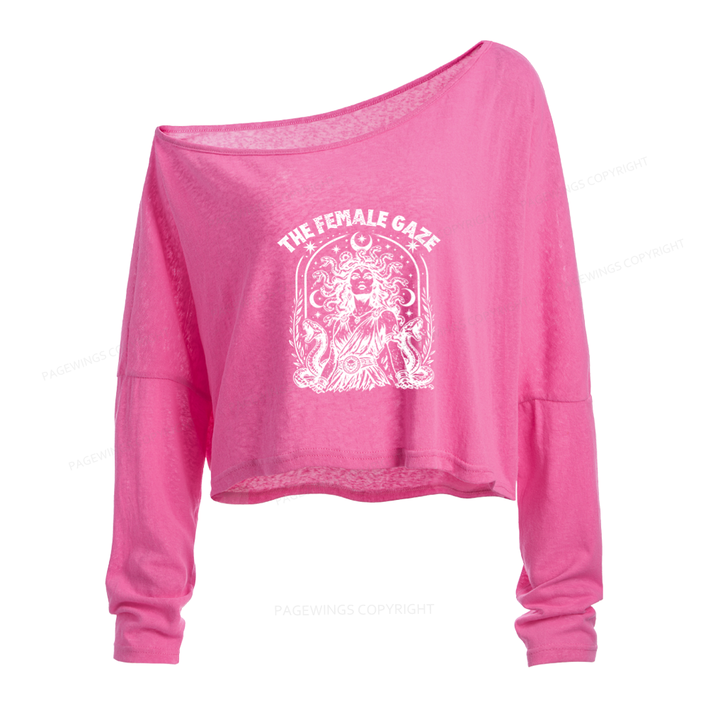 Pagewings Vintage Medusa Feminist Slouchy Long Sleeve Off Shoulder T-shirts