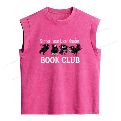 Pagewings Support Your Local Murder Book Club Women's Washed Tank Top