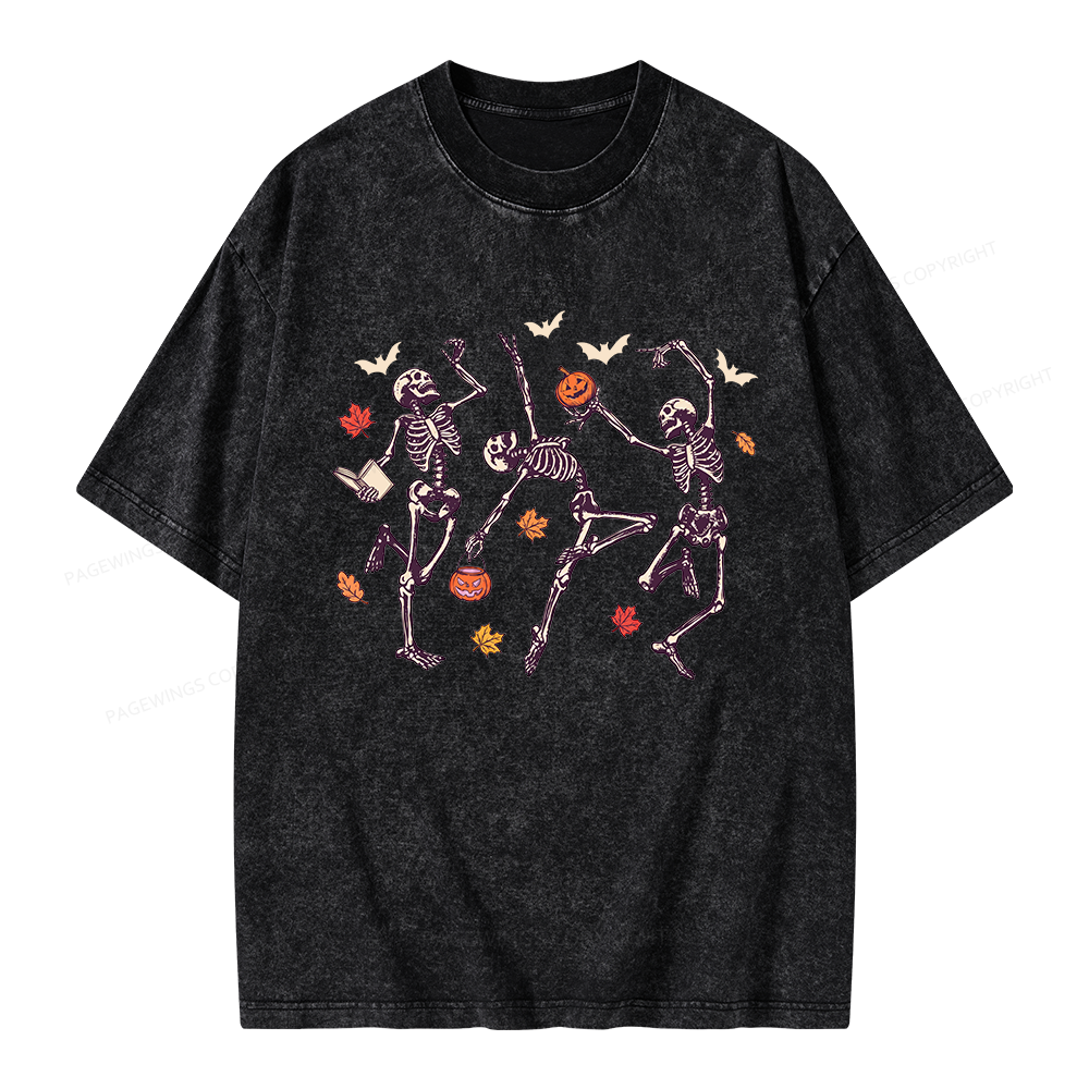 Pagewings Dancing Skeleton Unisex Washed T-shirt