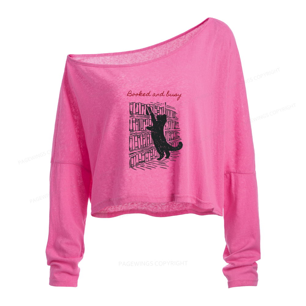 Pagewings Booked and Busy Slouchy Long Sleeve Off Shoulder T-shirt