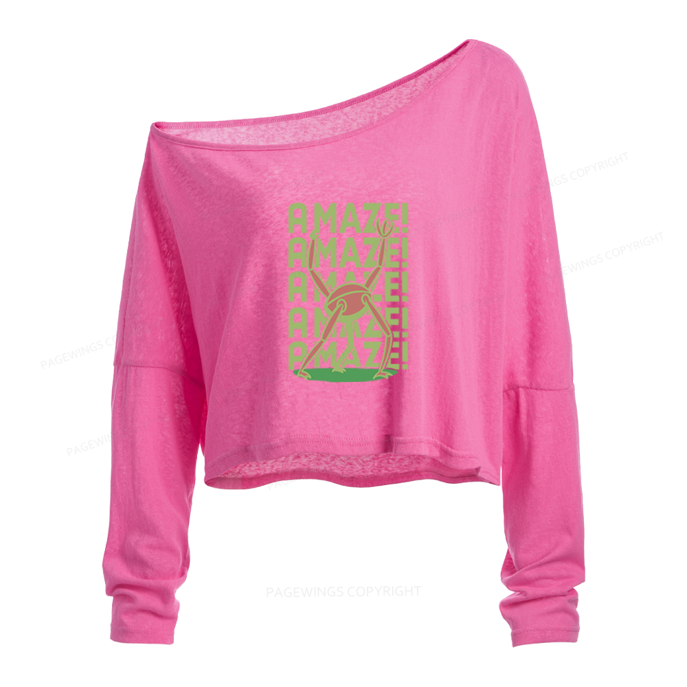 Pagewings Vintage Book lover Slouchy Long Sleeve Off Shoulder T-shirt