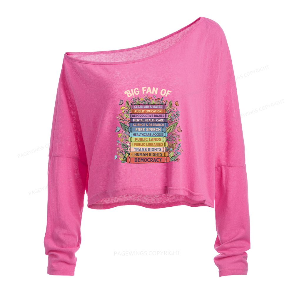 Pagewings Progressive Book Slouchy Long Sleeve Off Shoulder T-shirt