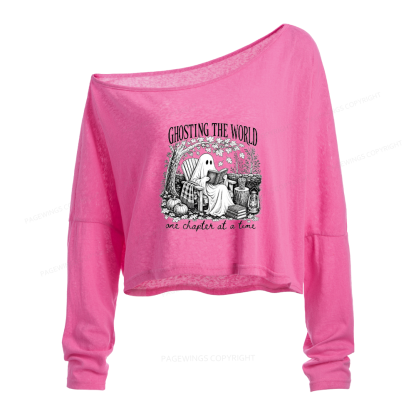 Pagewings Ghosting The World Slouchy Long Sleeve Off Shoulder T-shirt