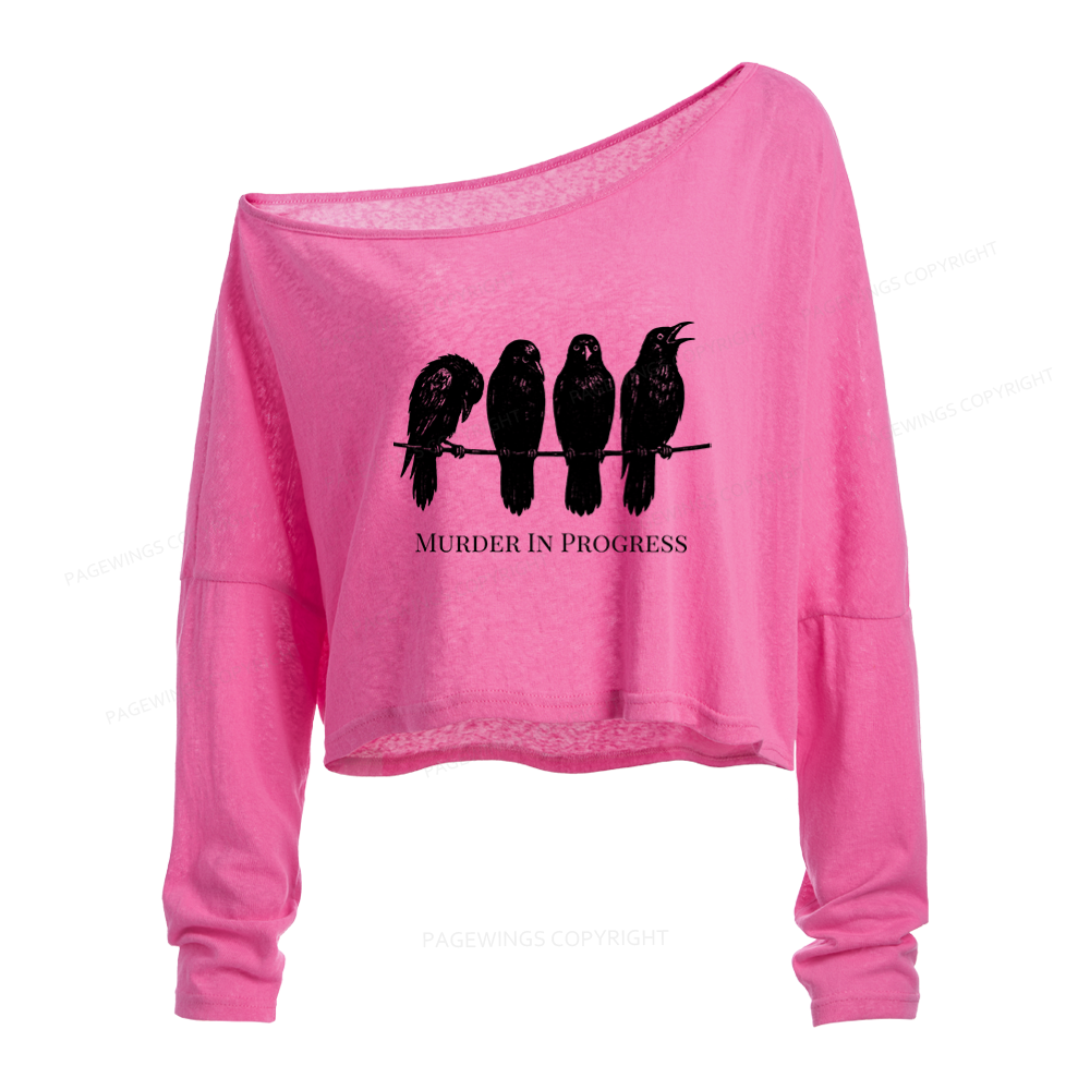 Pagewings Murder In Progress Slouchy Long Sleeve Off Shoulder T-shirt