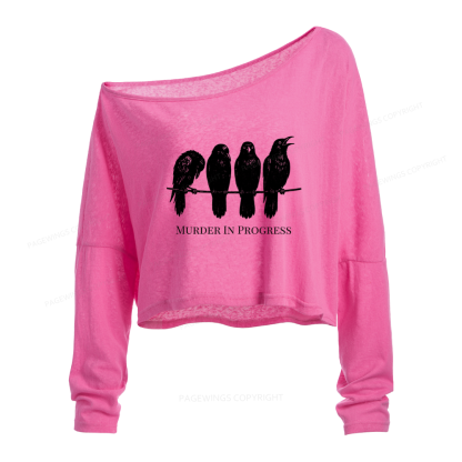 Pagewings Murder In Progress Slouchy Long Sleeve Off Shoulder T-shirt