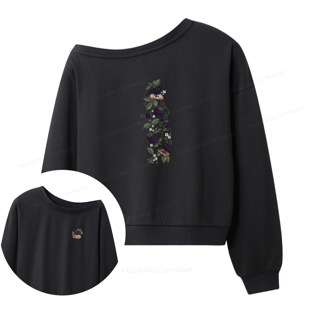 Pagewings Raven On Books Women Off Shoulder Sweatshirt