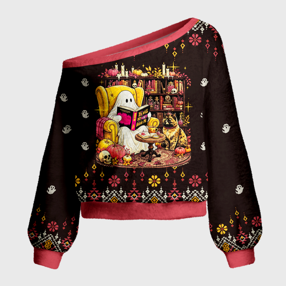 Pagewings Sci Fi Book Lover Off Shoulder Ugly Knit Sweater