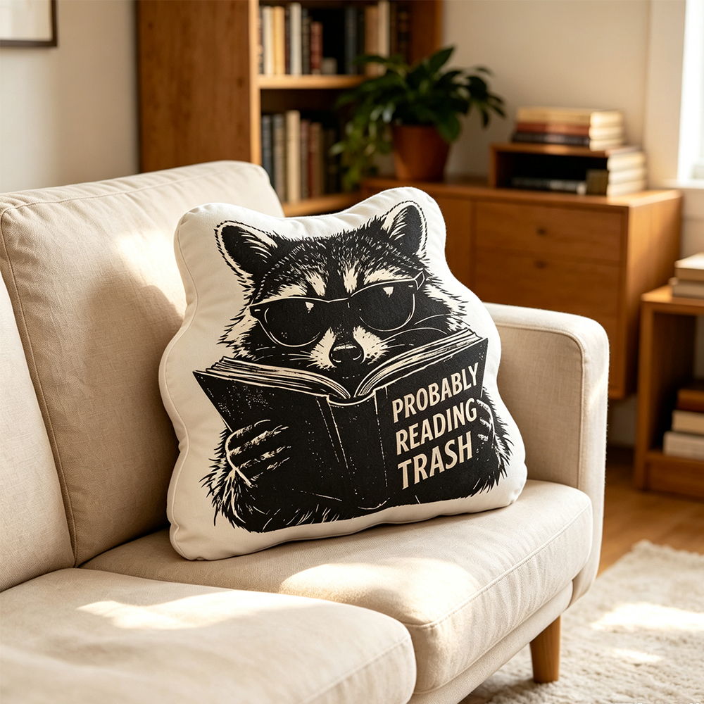 Pagewings Raccoon Reading Shaped Throw Pillow