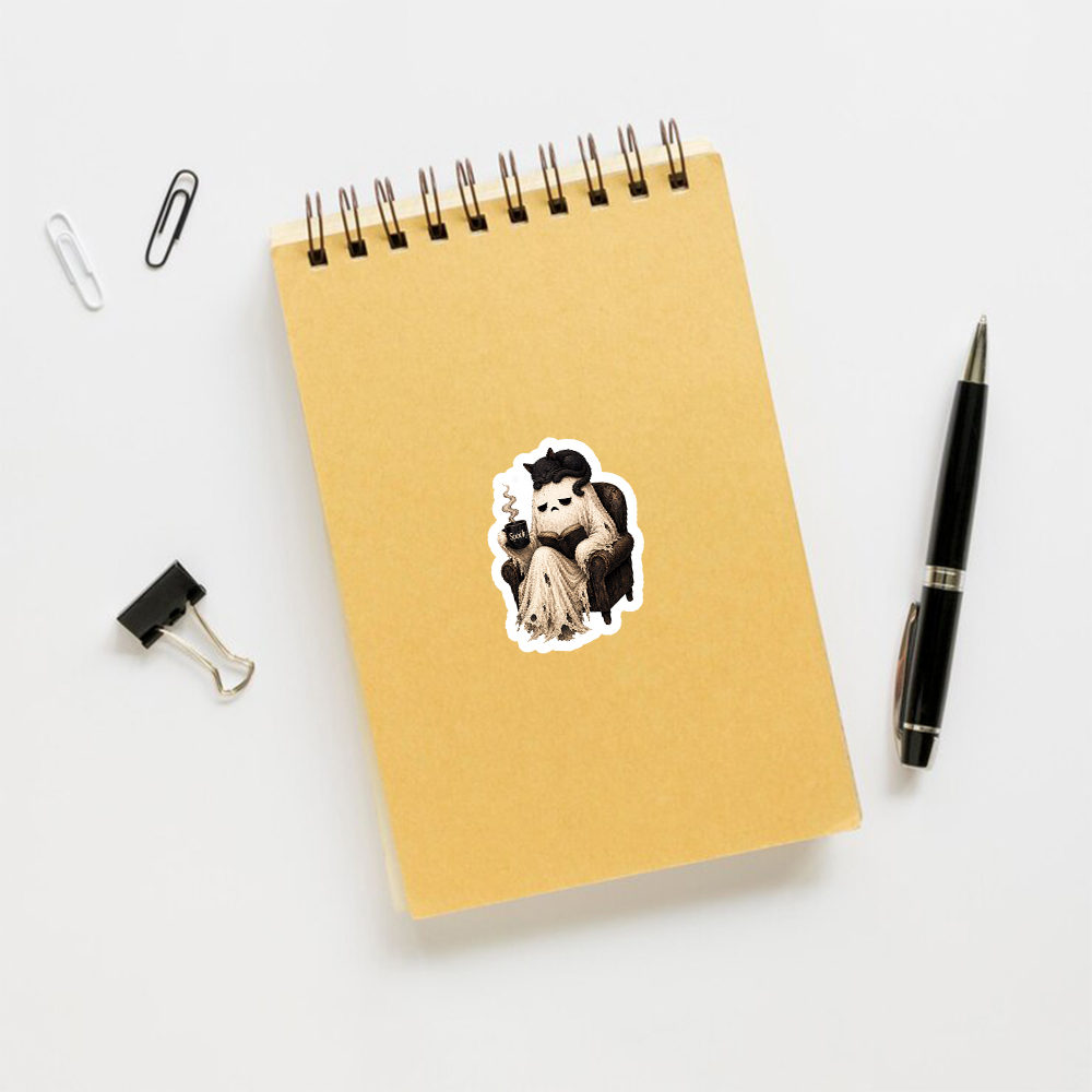 Pagewings Cute Ghost Reading Book Sticker