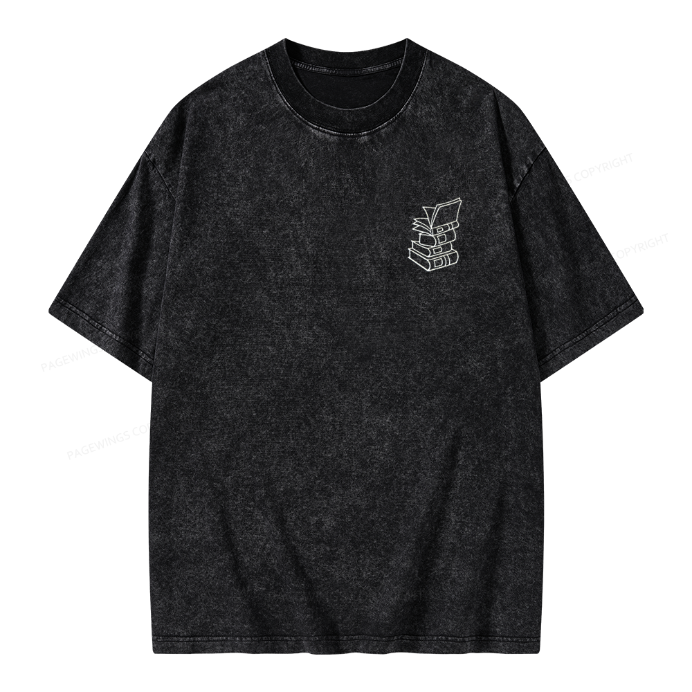 Pagewings Embroidered Stack of Books Unisex Washed T-shirt