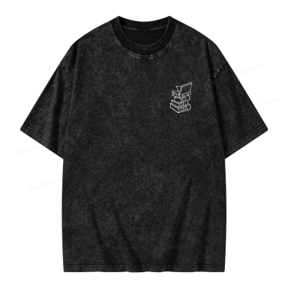 Pagewings Embroidered Stack of Books Unisex Washed T-shirt