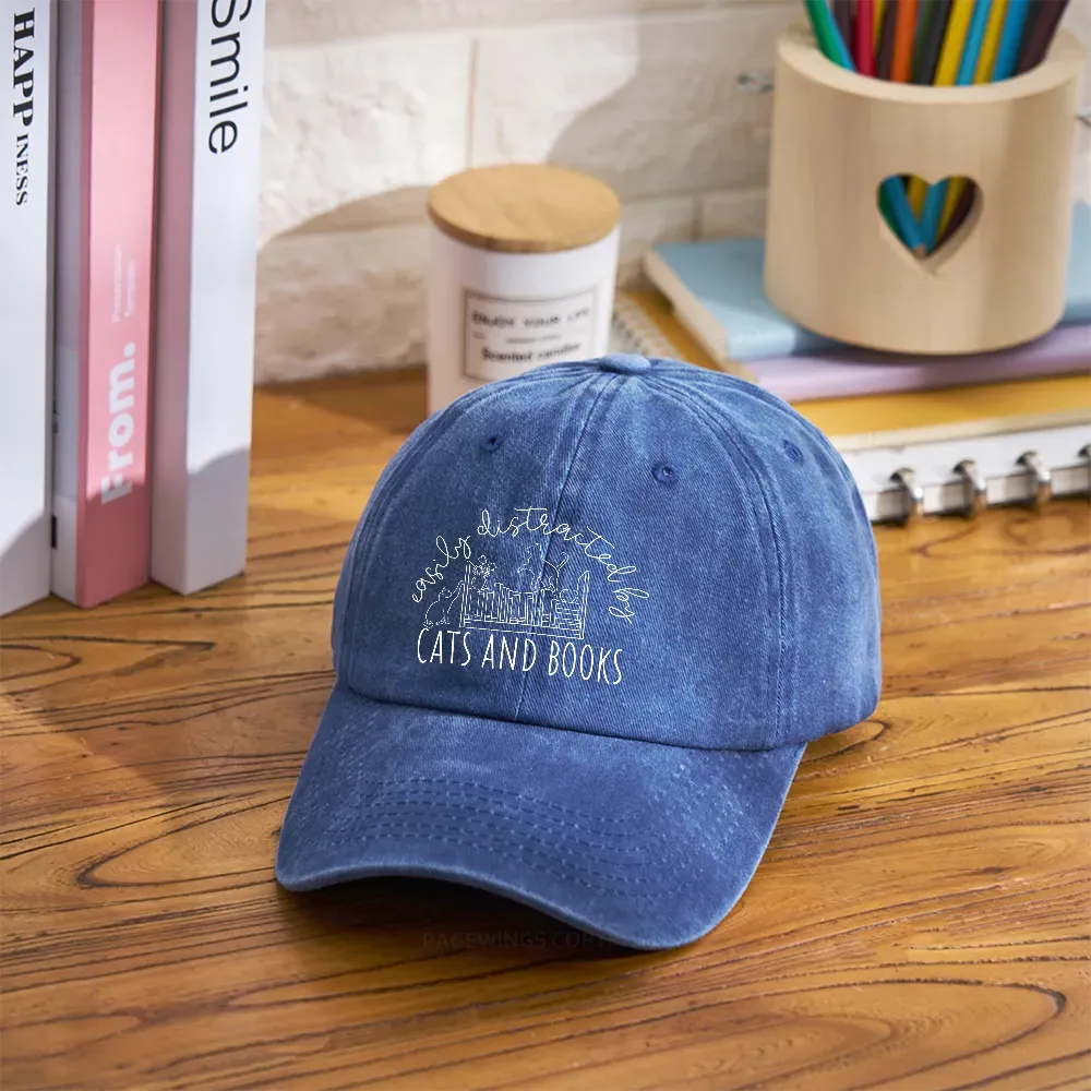 Pagewing Cute Cats And Books Washed Cap