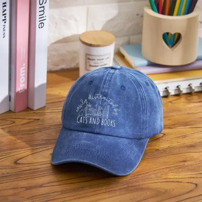 Pagewing Cute Cats And Books Washed Cap