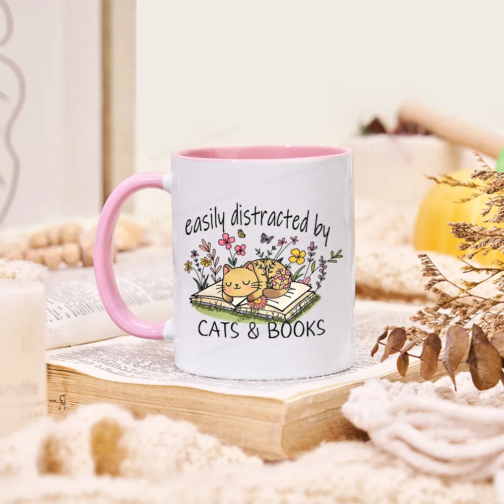 Pagewings Easily Distracted By Cats And Books Mug