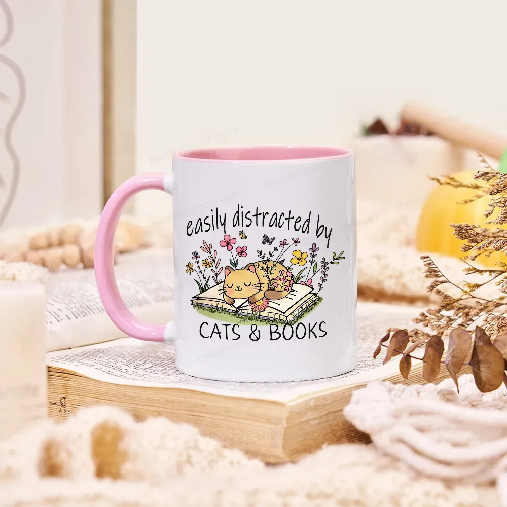 Pagewings Easily Distracted By Cats And Books Mug