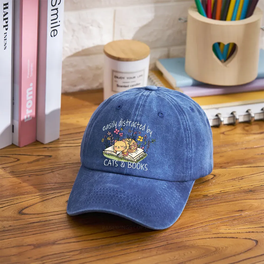 Pagewings Easily Distracted By Cats And Books Washed Cap