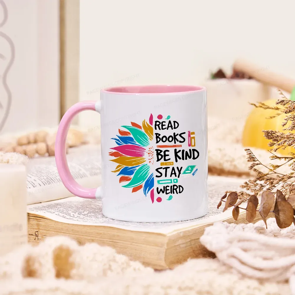 Pagewings Read Books Be Kind Stay Weird on Backpack Mug