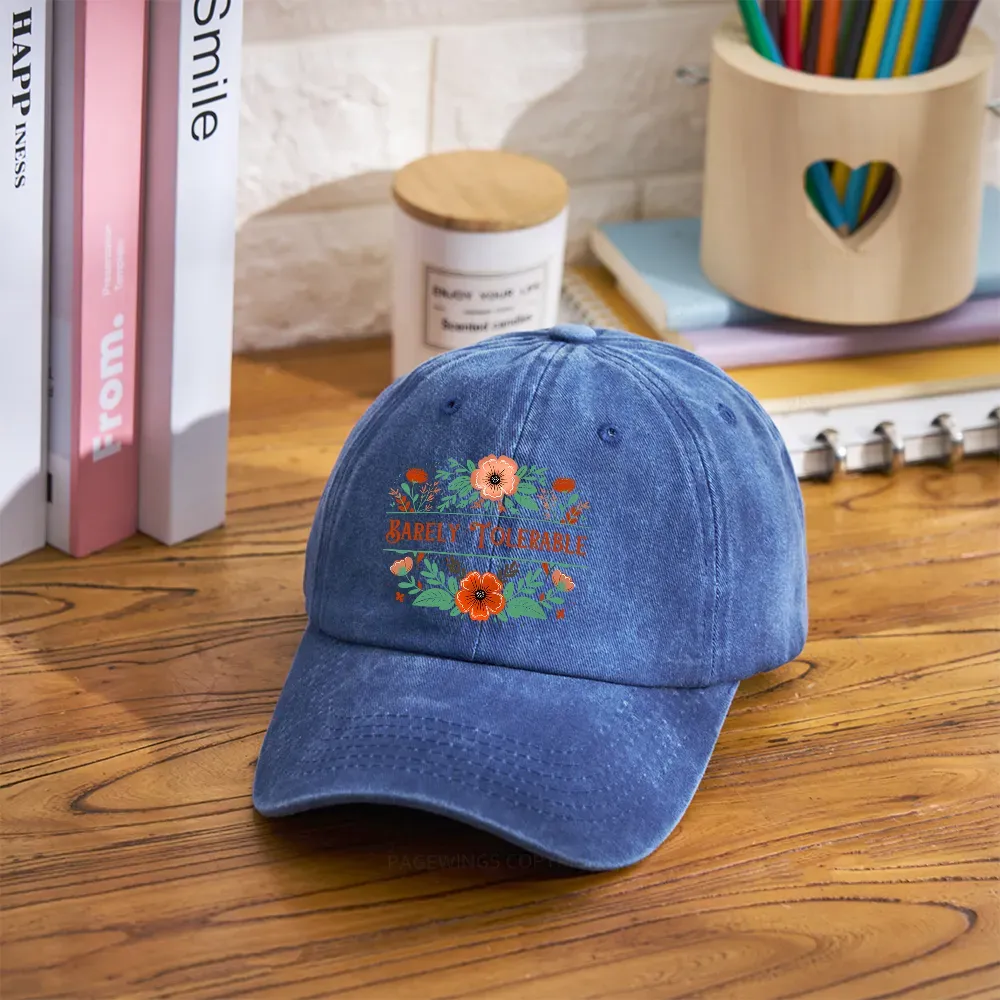 Pagewings Barely Tolerable Book Lover Bookish Washed Cap