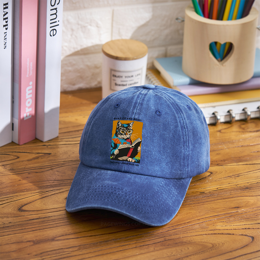 Pagewings Cat Reading Poster Washed Cap