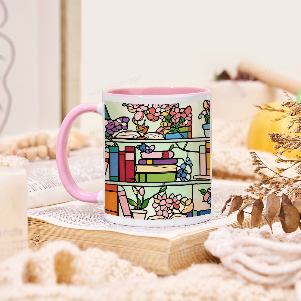 Pagewings Book Lover Floral Bookshelf Mug