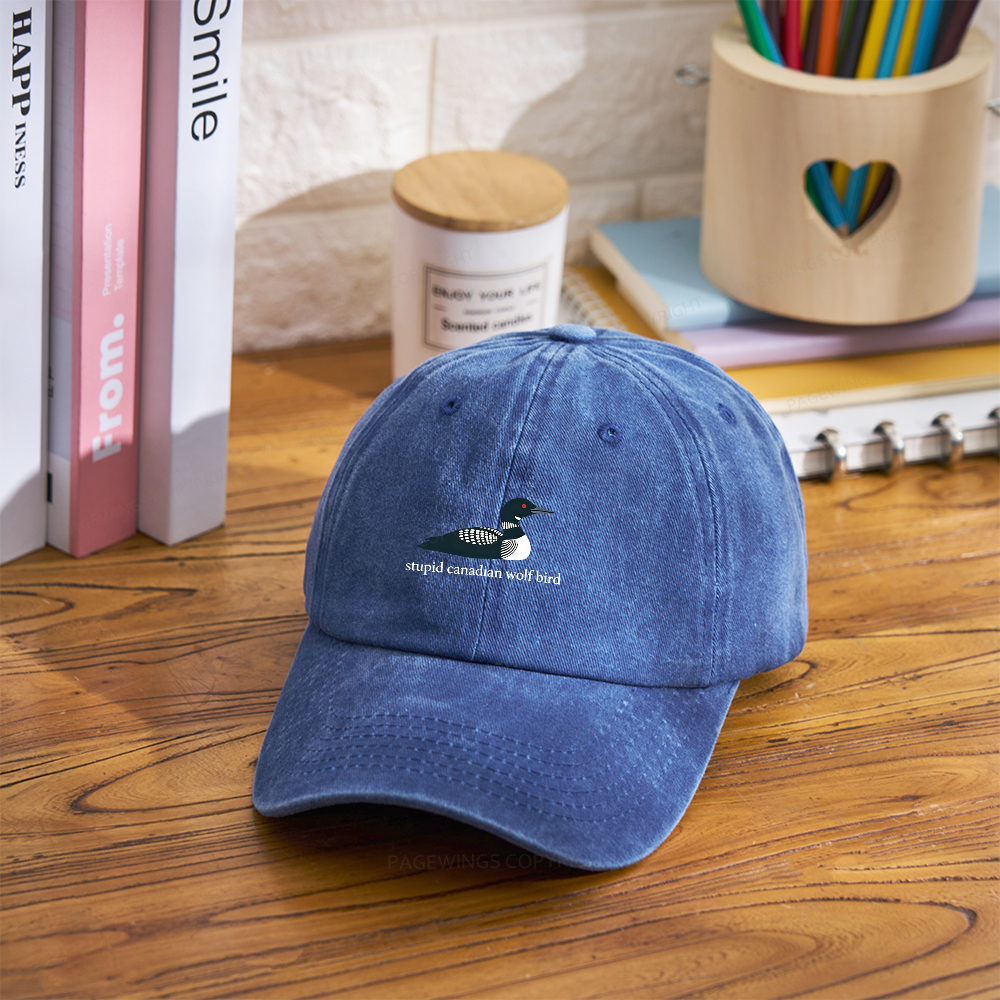 Pagewings Stupid Canadian Wolf Bird Washed Cap