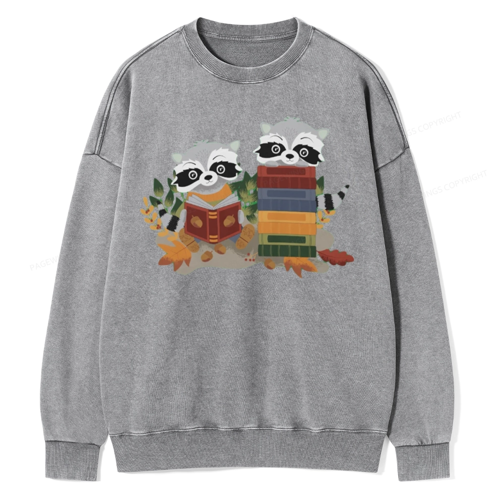 Pagewings Two Raccoons with Books Unisex Washed Sweatshirt