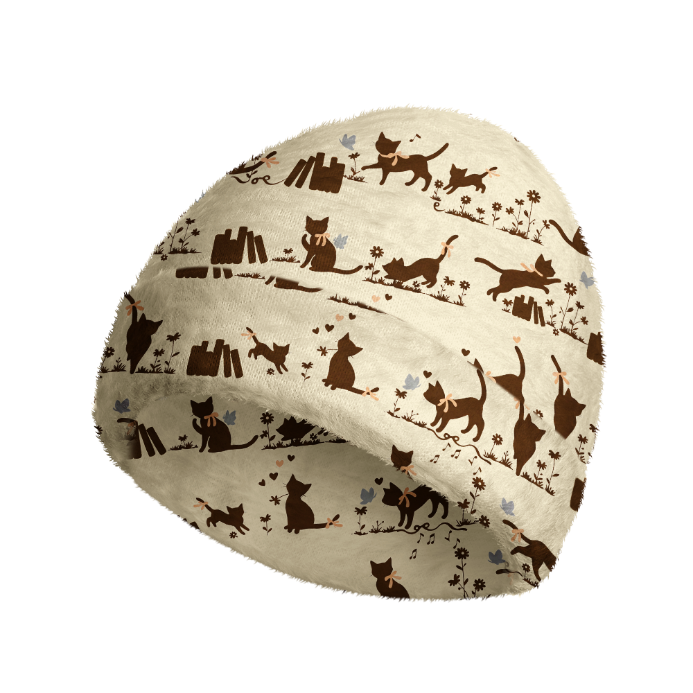 Pagewings Cat Book Lover Knit Patterned Beanie