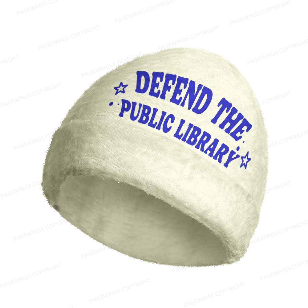 Pagewings Defend The Public Library Knight Book Print  Knit Patterned Beanie