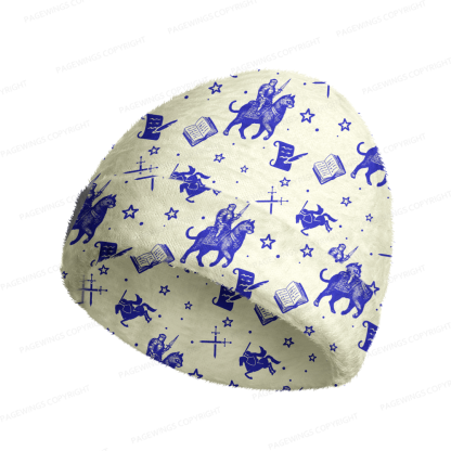 Pagewings Defend The Public Library Knight Book Print  Knit Patterned Beanie