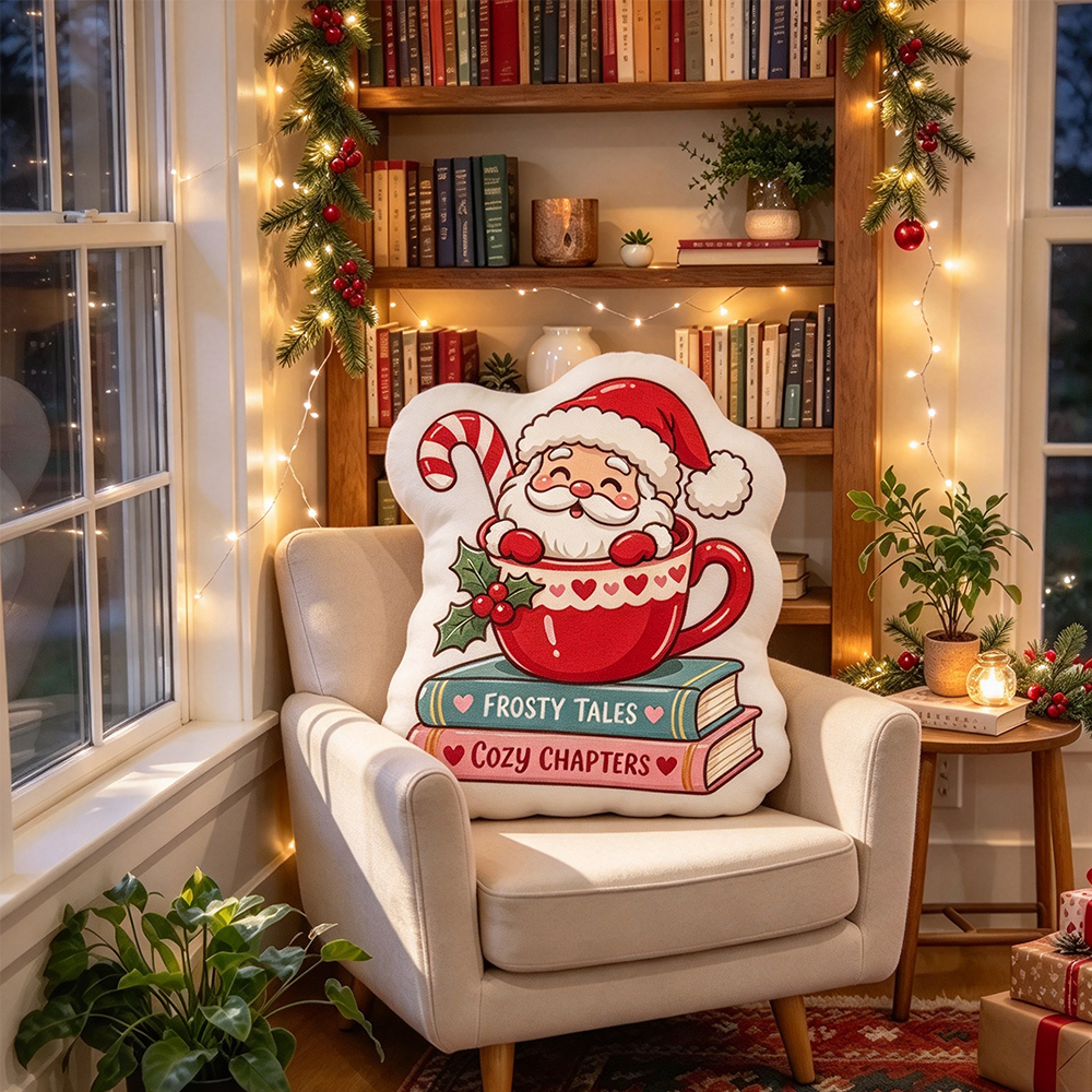 Pagewings Bookish Christmas Shaped Throw Pillow
