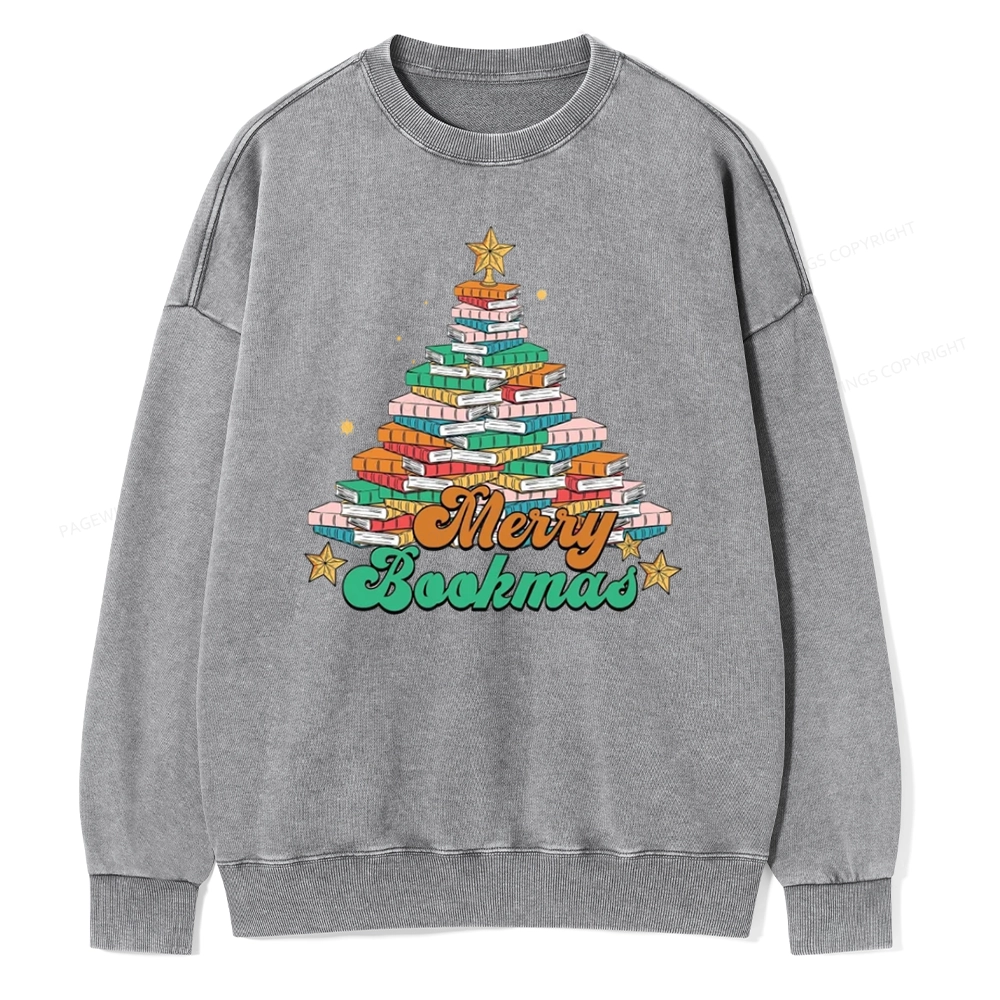 Pagewings Christmas Merry Bookmas Unisex Washed Sweatshirt