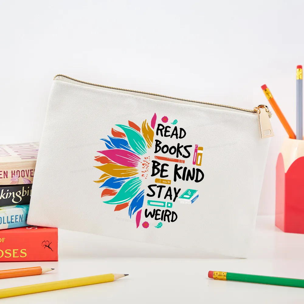 Pagewings Read Books Be Kind Stay Weird on Backpack Pouch