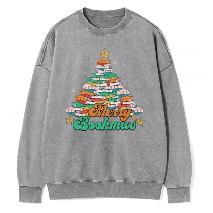 Pagewings Christmas Merry Bookmas Unisex Washed Sweatshirt