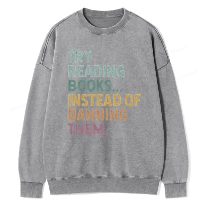 Pagewings Try Reading Books Unisex Washed Sweatshirt