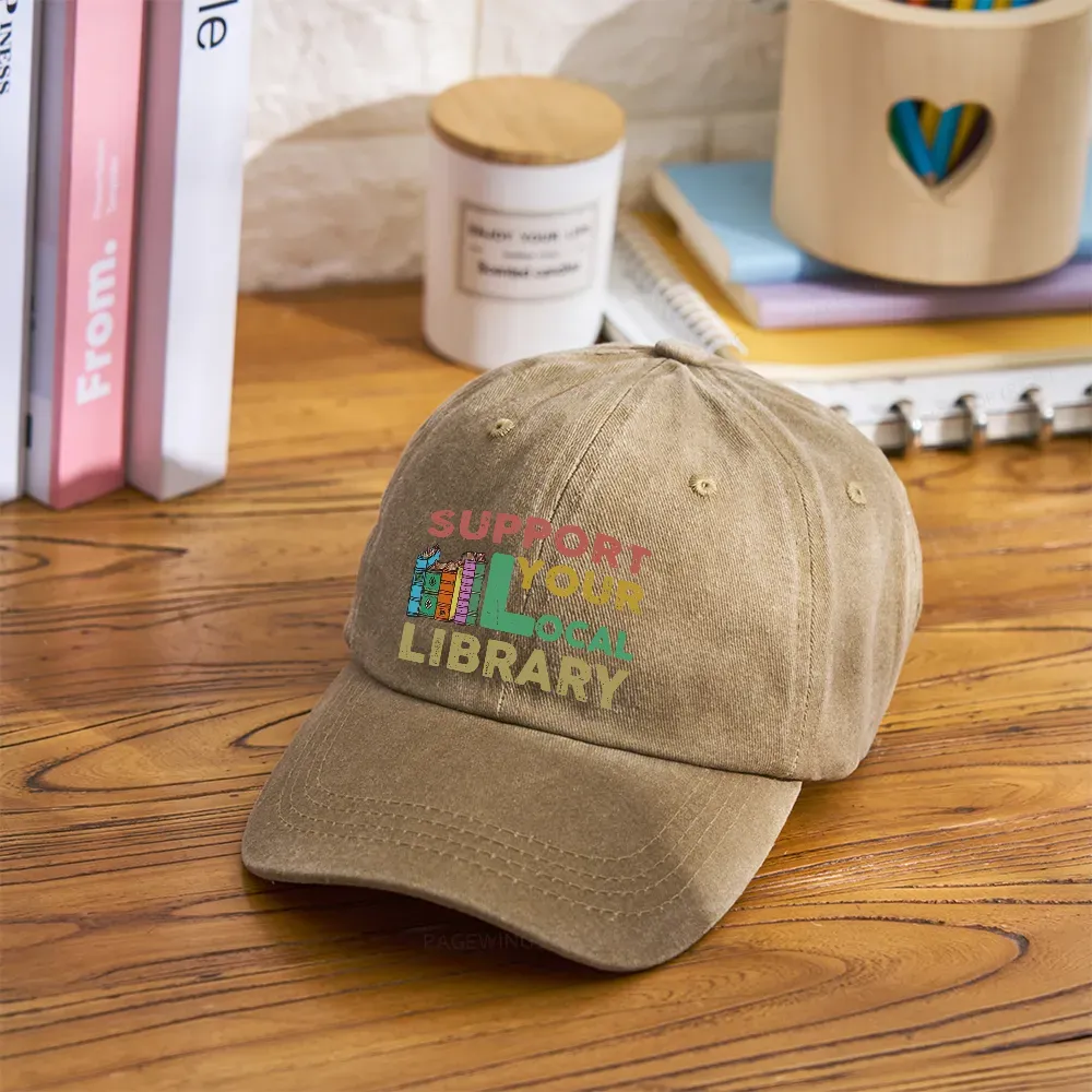 Pagewings Support Your Local Library Washed Cap