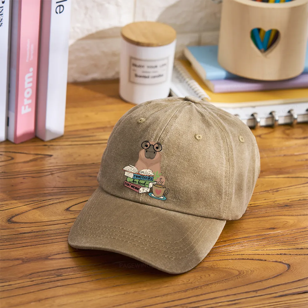 Pagewings Capybara Reading Washed Cap